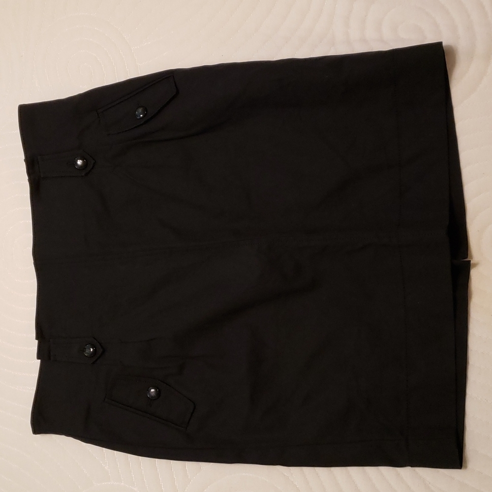 Ann Taylor stretch black skirt, high waisted, sz 12, 21" long